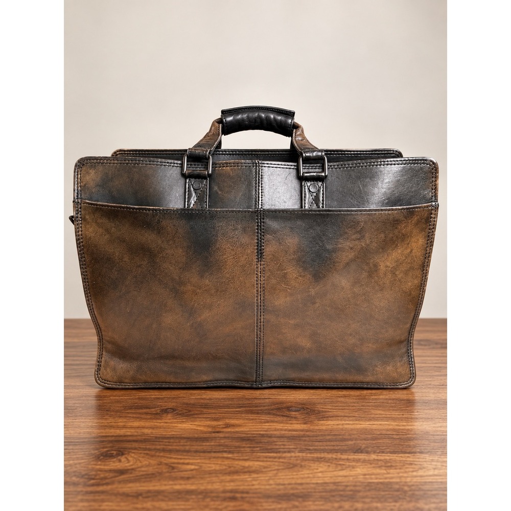 Scully Genuine Leather Brown Black Briefcase Work Bag Distressed Patina